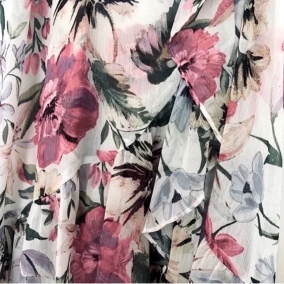 NEW Calvin Klein Flounce Sleeve Dress Ruffle Hem Floral White Lilac Pink Size 4 - Picture 9 of 13